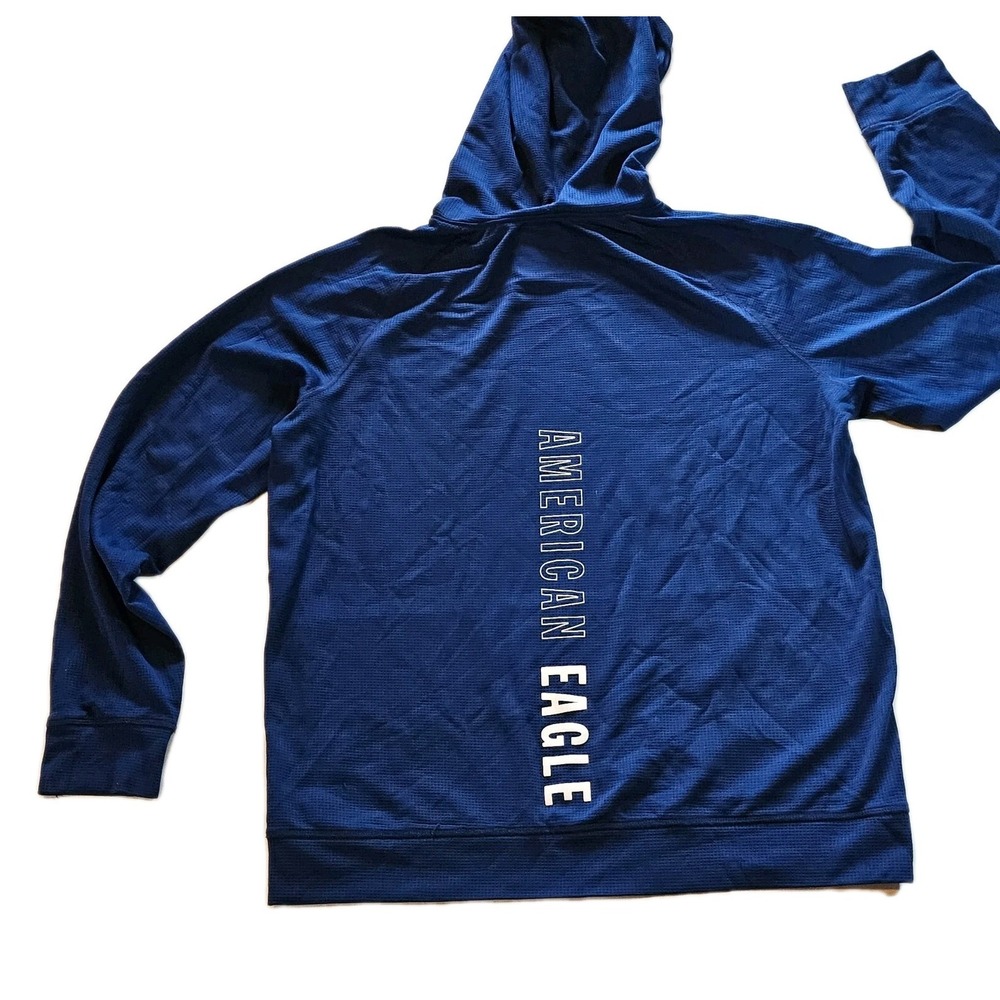 American Eagle Flex Pullover Hoodie Mens Navy Blue Graphic Activewear Large